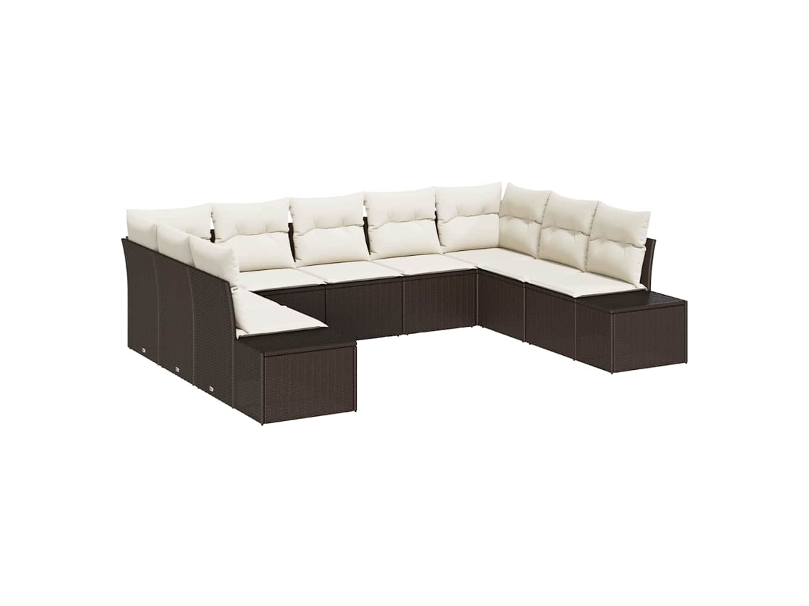 Maison Exclusive - Conjunto De Sofá De Jardim 9 Pcs Marrom E Creme Polirattan