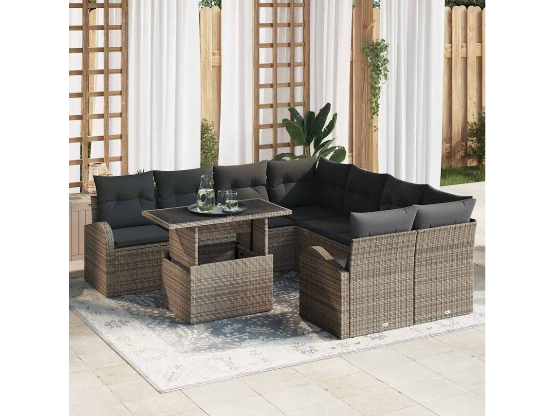 Vidaxl Conjunto De Sofá De Jardim 9 Unid. Cinzeto