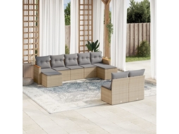 Vidaxl 9 Pcs Conj. Sofás Jardim C/ Almofadões Vime Pe Bege Misturado