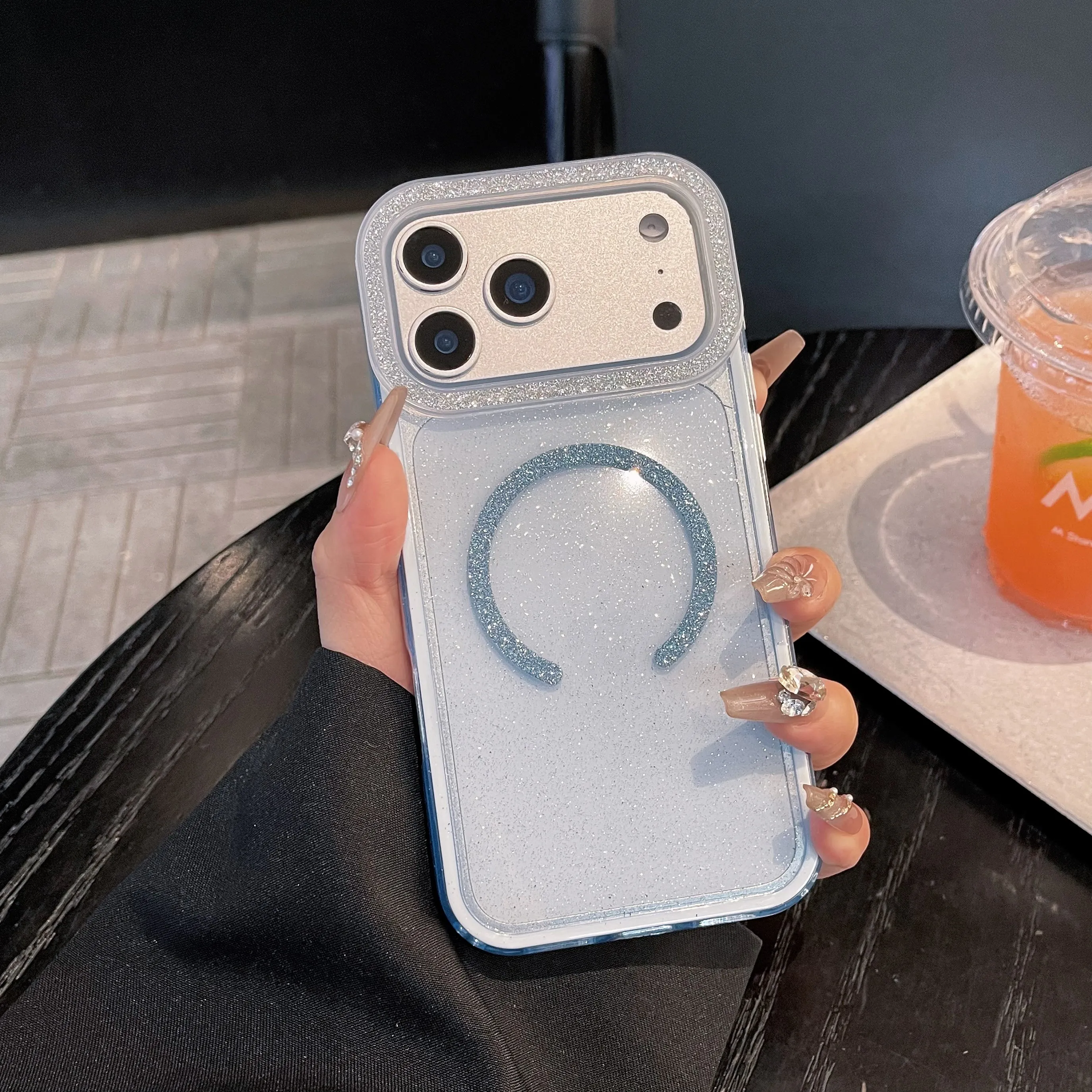 Capa Protetora Transparente E Macia À Prova De Choque Para Iphone 15 Pro Max (azul).
