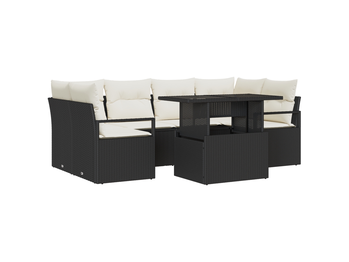Conjunto 7 Conjunto De Sofá De Jardim Vidaxl Preto Vime Pe (100 X 55 X 73 Cm)