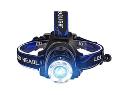 Lanterna de cabeça LED recarregável via USB com cabo e 2 baterias, sensor de controle, ideal para pesca e atividades ao ar livre.