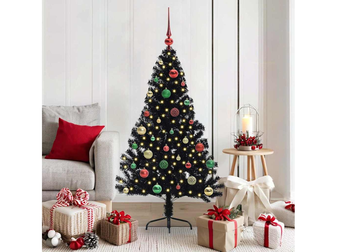 Vidaxl Árvore De Natal Artificial Pré-iluminada Preto 150 Cm Pvc