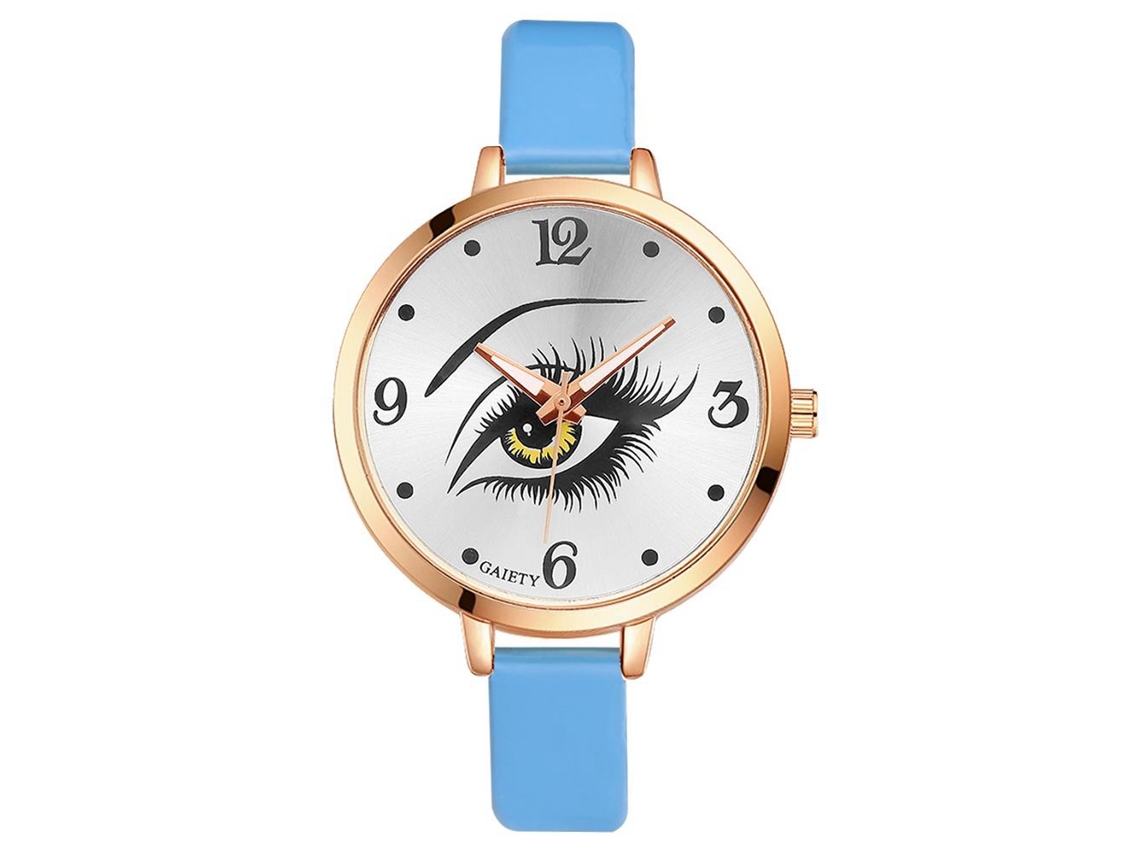 Reloj De Mujer Gaiety Analógico Cuarzo Con Correa De Pu Dial Redondo Patrón De Ojos Azul Cielo
