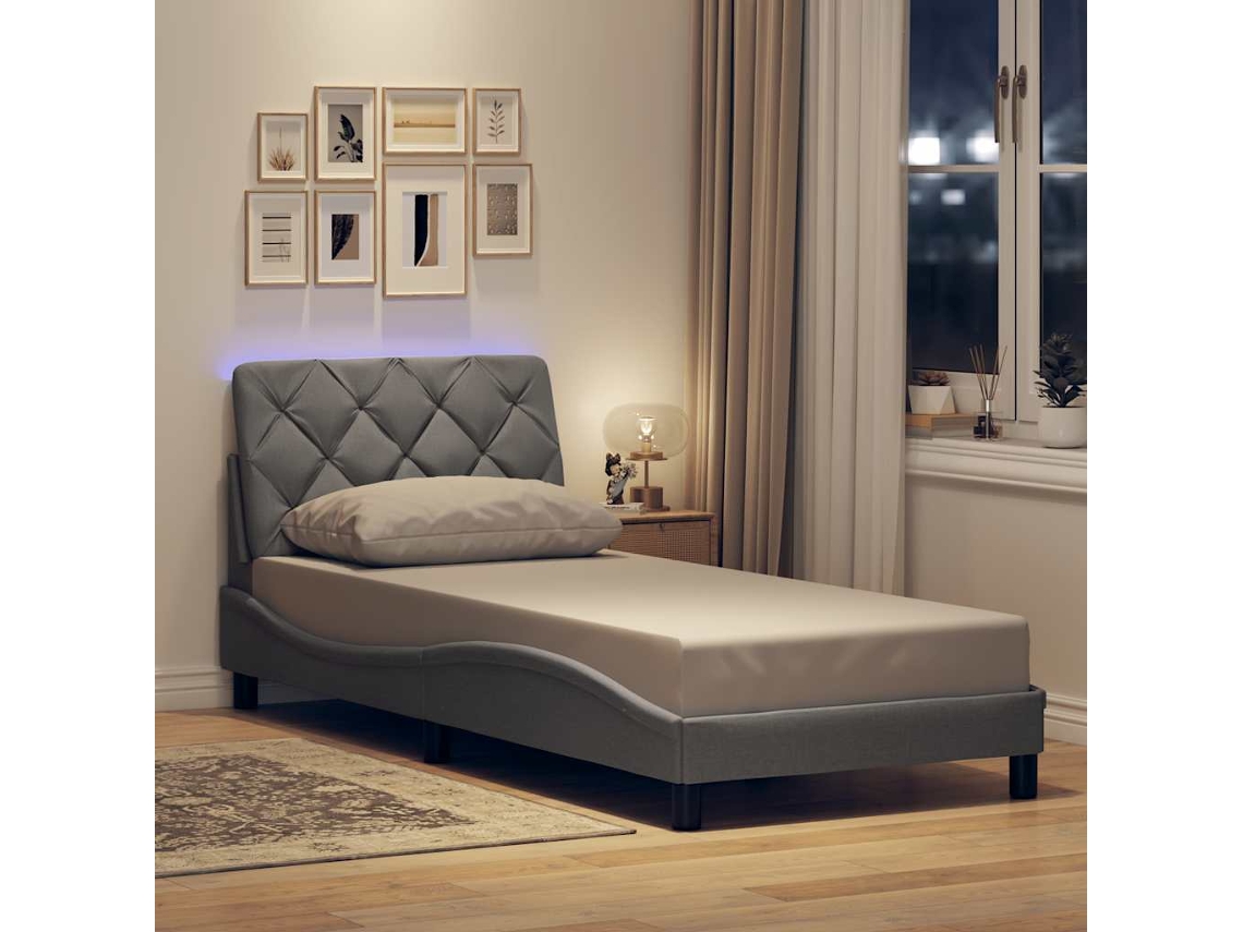 Vidaxl Estrutura De Cama Com Led Sem Colchão 90x190 Cm Tecido