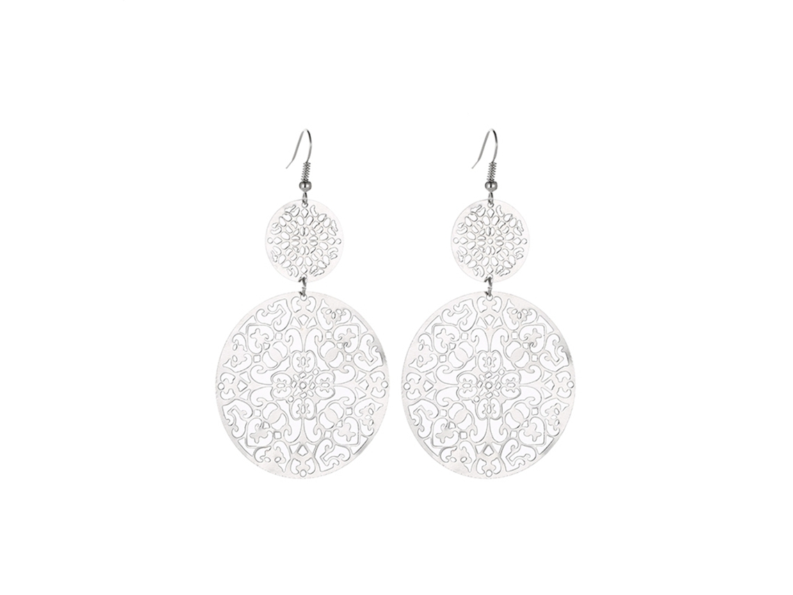 Brincos Pendentes Liga Com Disco Oco Gravura Moda Feminina
