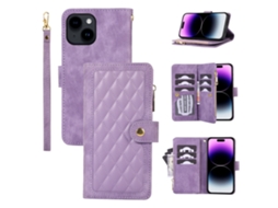 Capa Para Iphone 15 Pele Sintética Com Porta-cartões Roxo