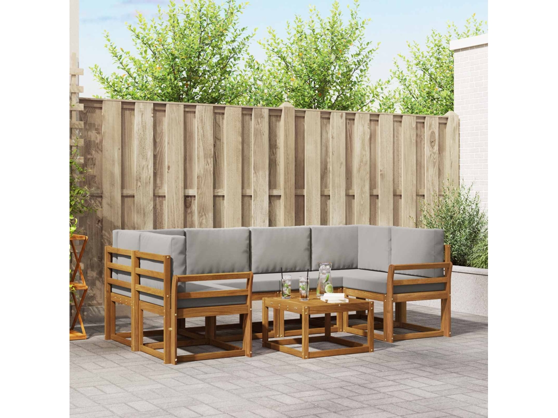 Vidaxl Conjunto De Sofás Para Exterior 7 Pcs Cinza Natural E Claro