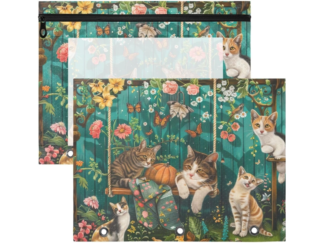 Frmg 2013689a Pastas Fichário Com Tema De Gato, Com Bolsos 3 Argolas A4 Fecho, Pastas Documentos
