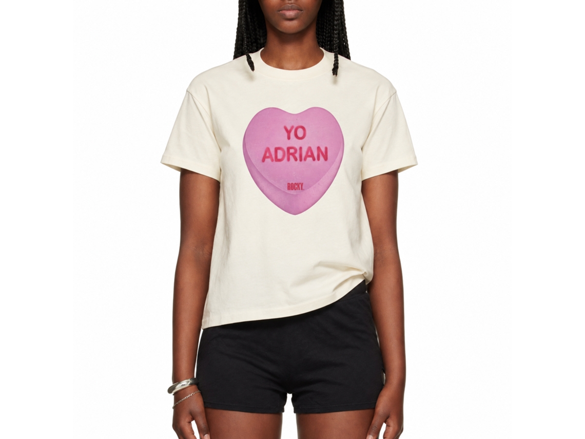 Rockinstone Rocky Movie Yo Adrian Candy Heart Solid Natural Adult T-shirt Size:l