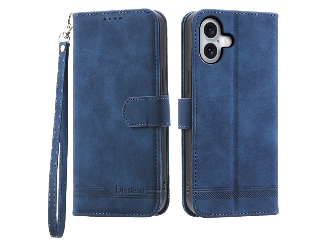 Capa Em Couro Pu, Para Apple Iphone 16 Plus - Cor Azul