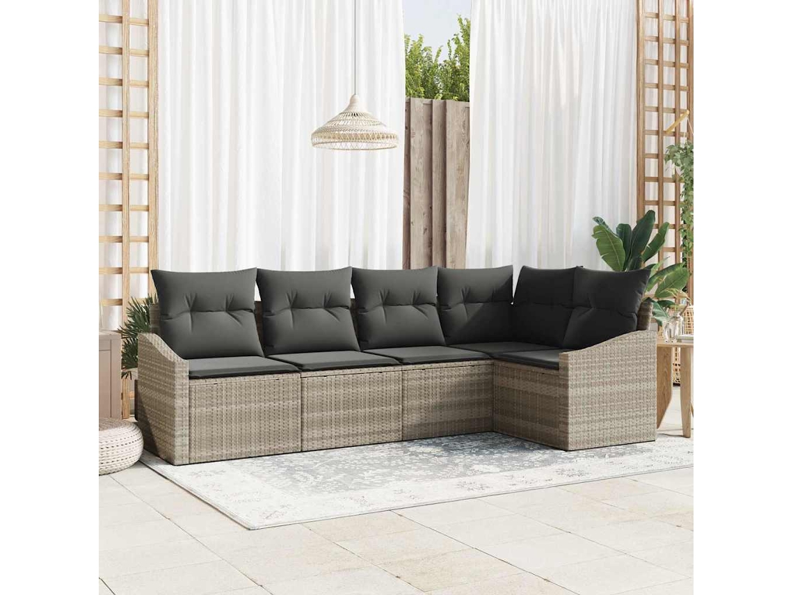 Vidaxl Conjunto de Sofás com Almofada 5 Pcs Cinzento claro Vime Pe