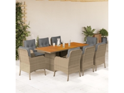 Vidaxl 9 Pcs Conjunto De Jantar P/ Jardim Com Almofadões Vime Pe Bege