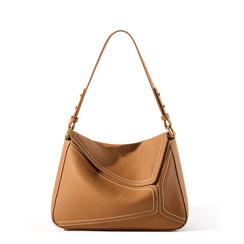 (2667-marrom) Bolsa Feminina Elegante, Em Couro Legítimo, Com Design Geométrico E Alça De Ombro De Luxo.