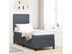 Cama Box Spring Com Colchão Led Cinza Escuro 80x200 Cm Veludo