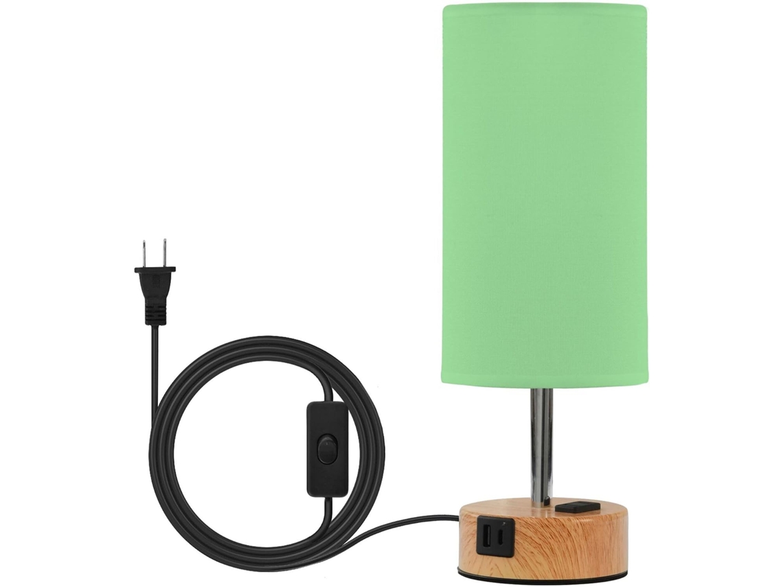 Luminária de mesa LED verde transparente Yuiboo com controle por toque e portas USB AC, 3 temperaturas de cor para quarto.