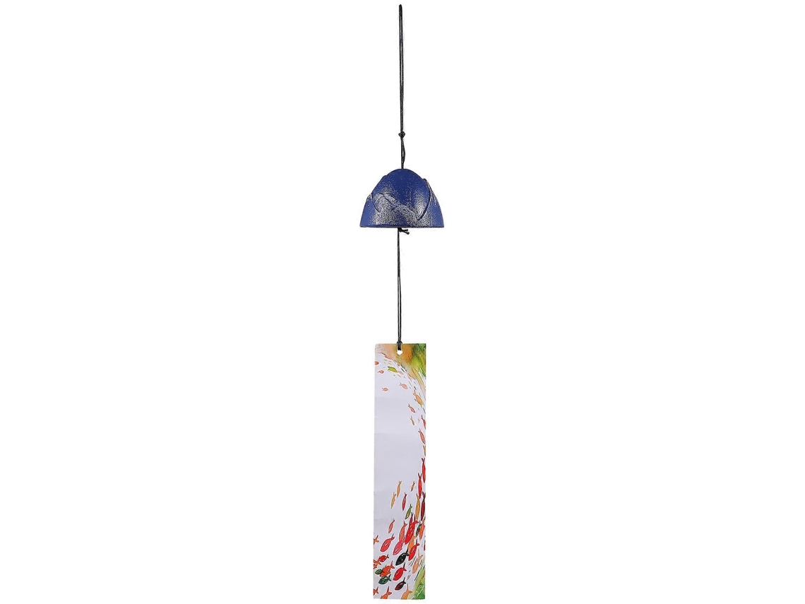 Sino de Vento Rebe em Ferro Fundido com Design do Monte Fuji, Decorativo para Pendurar no Jardim ou Sala de Estar, 6,5x6,5x40cm, Azul