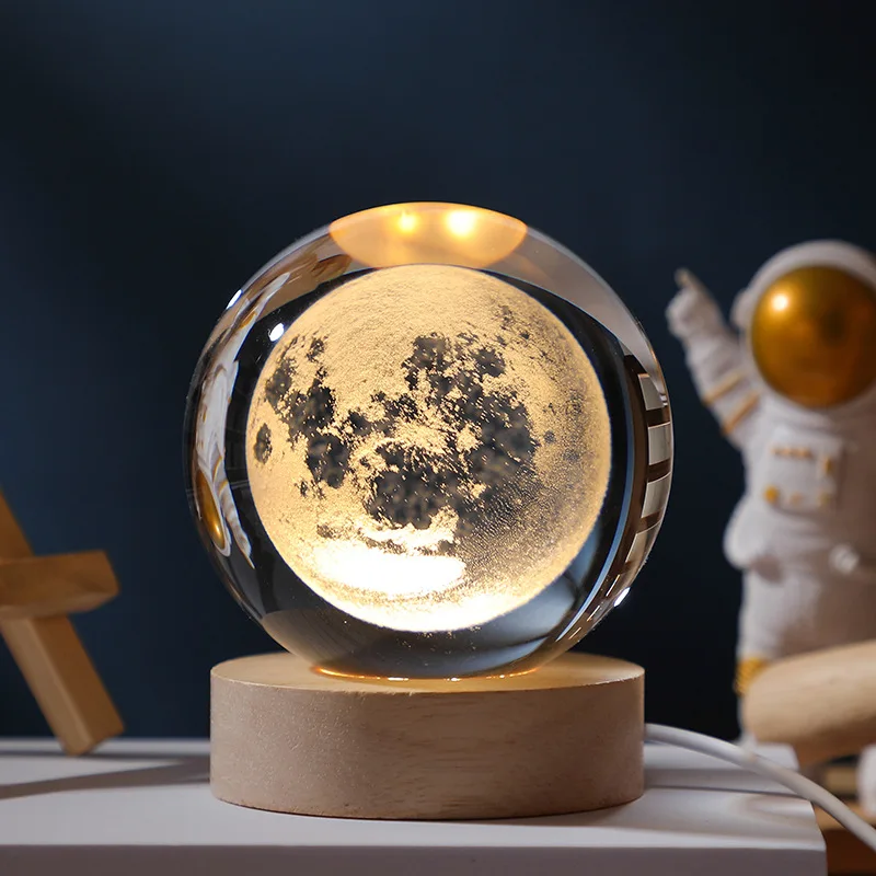 (lua De 6 Cm) Luz Noturna Led Usb Bola De Cristal Galáxia Lua 3d Luz Planeta