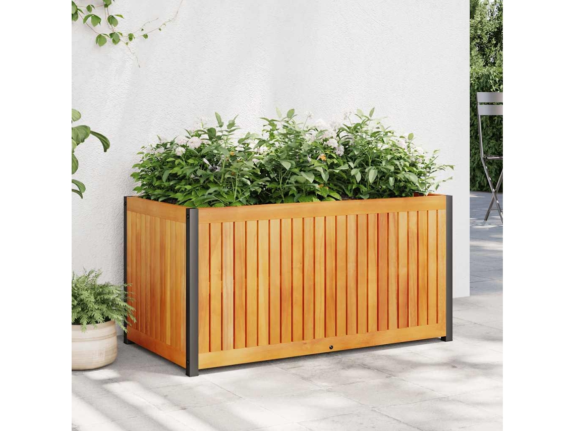 Vidaxl Vaso/floreira De Jardim 85x45x44 Cm Acácia Maciça E Aço