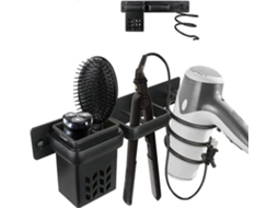 Parede do Rack Secador de Cabelo Montado Preto, Organizador Ferramentas para Se Cador Qua GOKOCO