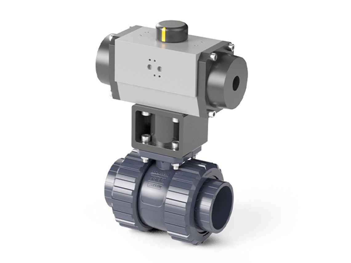 Válvula de Esfera PVC Bidirecional com Atuador Pneumático D/E Enc 75 HIDROTEN