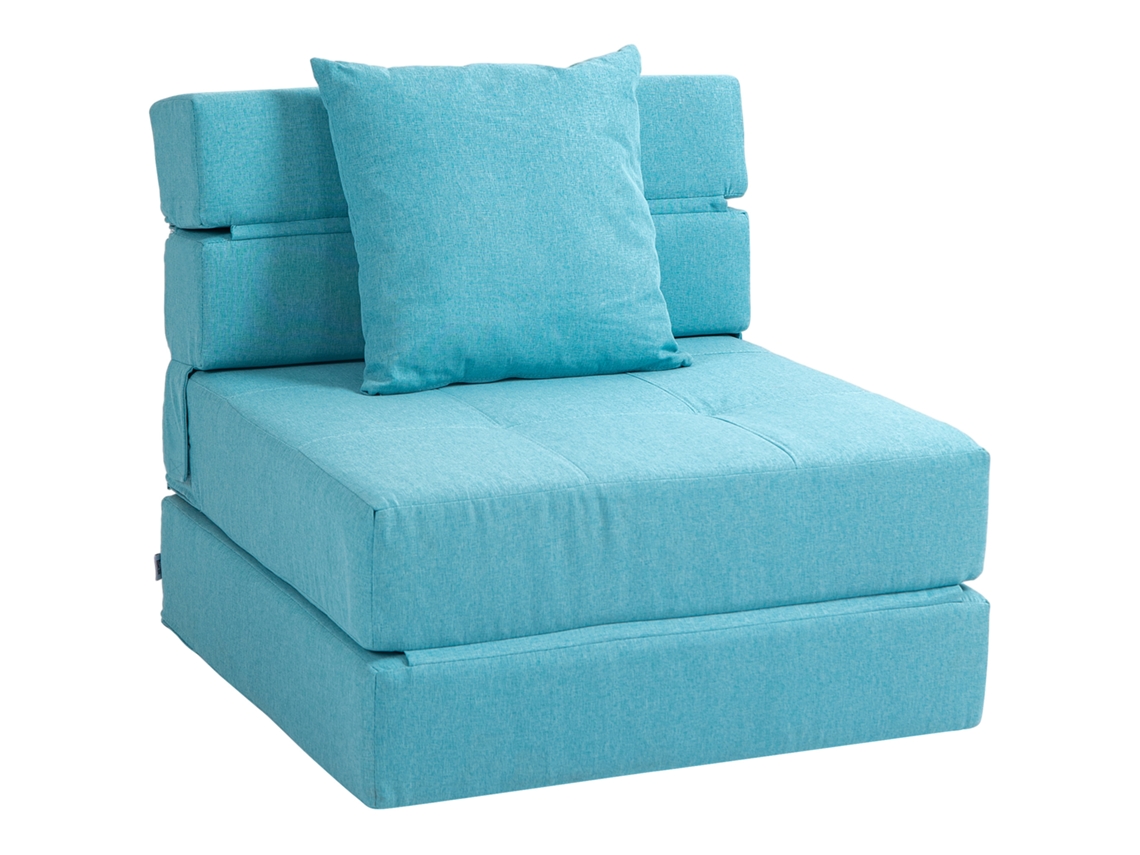 Sofá Cama Poltrona de 1 Lugar, com Capa de Almofada, Tecido Azul S/MARCA