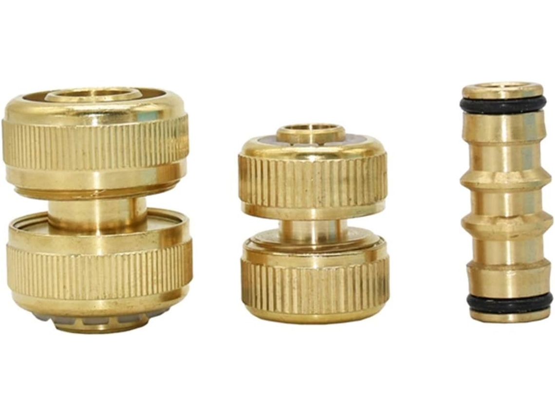 Adaptador de Conector Jardim em Latão 5/8'' 1/2'' 3/4'' Rápido para Extensão Mangueira, Reparo, Cobre com Porca