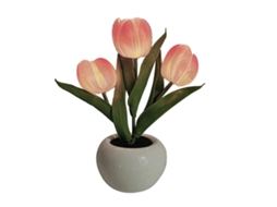 Luz Noturna de Tulipa Lâmpada de Mesa Cerâmica Pu Rosa Bateria Energia Suave para Cafés Livrarias