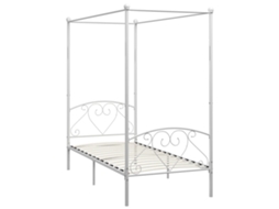 Cama De Solteiro | Cama De Adulto | Estrutura De Cama Com Dossel Metal Branco 90x200 Cm Wsd587337
