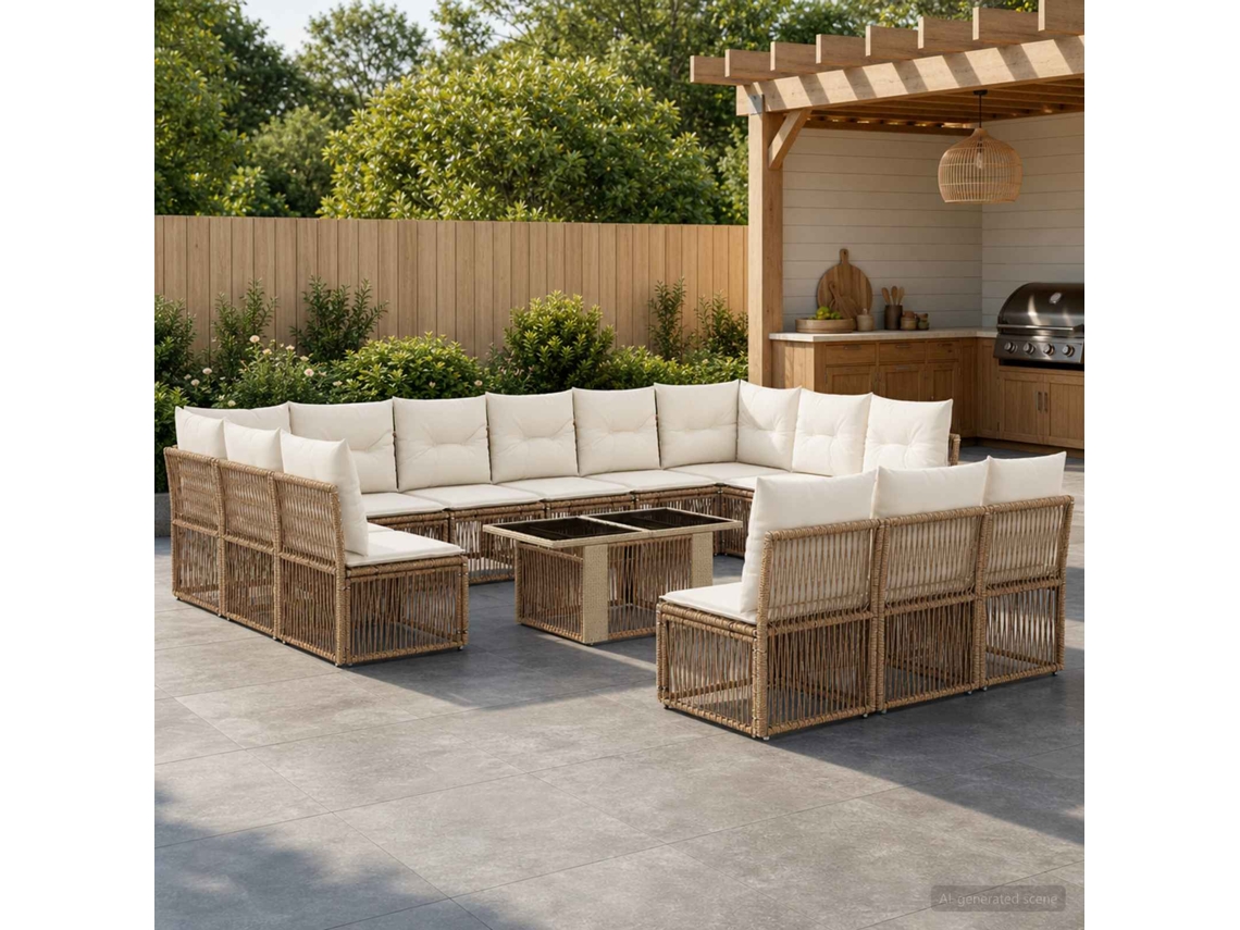Vidaxl Conjunto De Sofá De Jardim 14 Unid. Bege Vime Pe