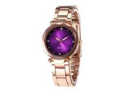 Relógio de Quartzo Feminino com Pulseira de Metal Estilo Simples Elegante Roxo