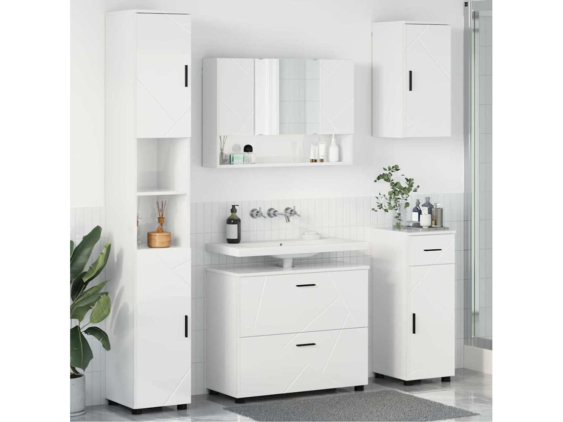 Vidaxl Conjunto De Móveis Para Banheiro 5 Pcs Branco Brilhante