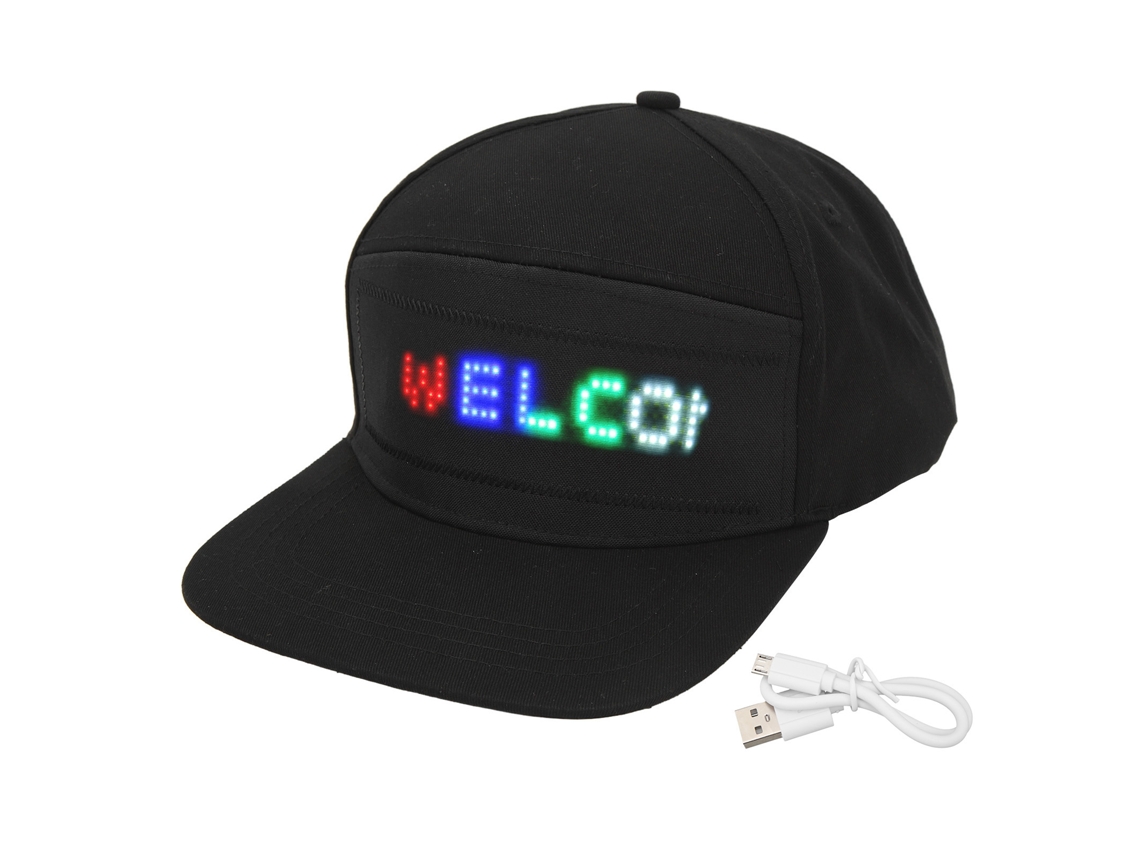 Boné de LED programável com controle por aplicativo Bluetooth, boné de LED colorido e editável para shows e carnavais.