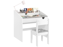Conjunto de Mesa e Cadeira Infantil para Crianças de 3 a 6 Anos com Organizador e Gaveta Deslizante, em Madeira Cinza. CHEZMOI
