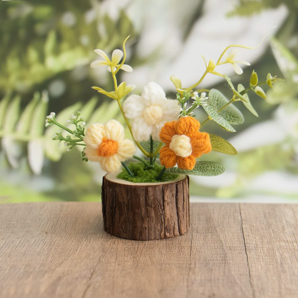 Vasos De Flores Feitos À Mão Em Crochê, Flores Artificiais, Plantas Tricotadas