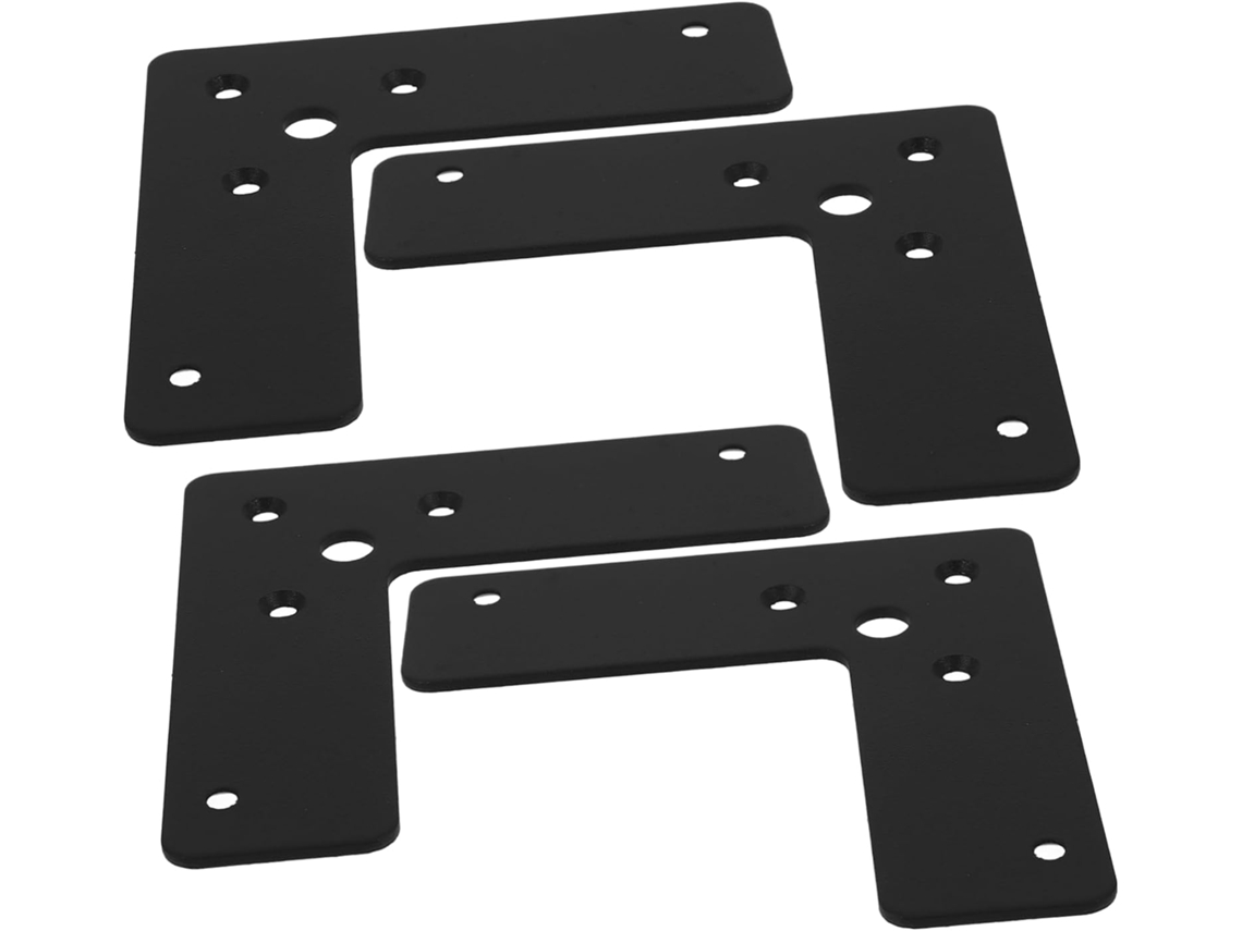 Conjunto de 4 suportes em aço inoxidável preto, 100x100mm, 2mm de espessura, cantos reforçados para maior sustentação.