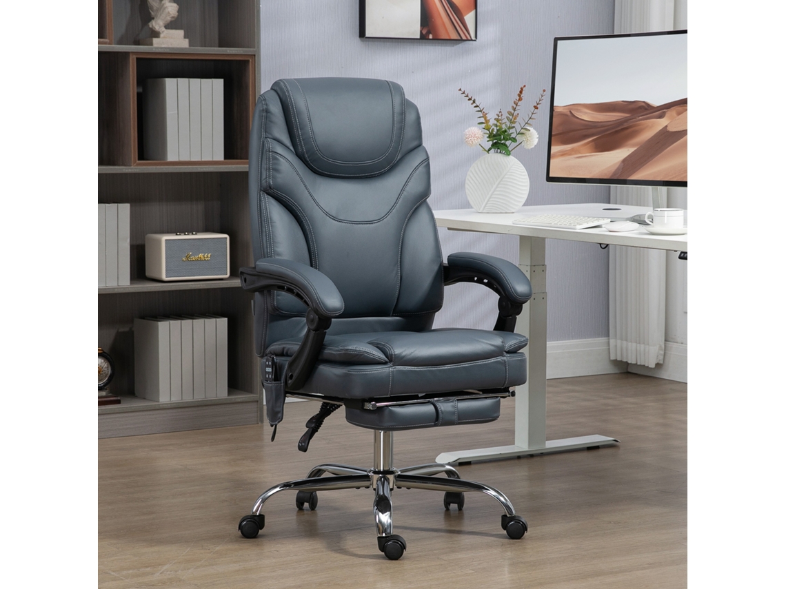 Cadeira De Massagem 6 Pontos Vibração, Couro Pu, Apoio Para Os Pés, 67x67x121 Cm, Cinza