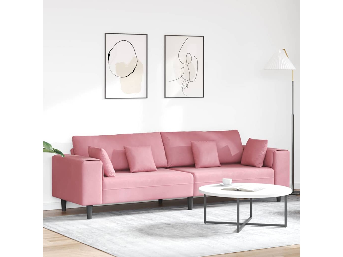 Vidaxl Sofá Rosa 250 X 77 X 76 Cm Veludo
