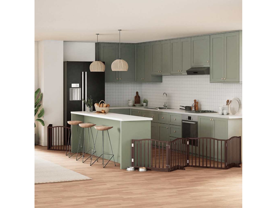 Vidaxl Portão P/ Cães C/ Porta Dobrável 6 Painéis 480cm Álamo Castanho