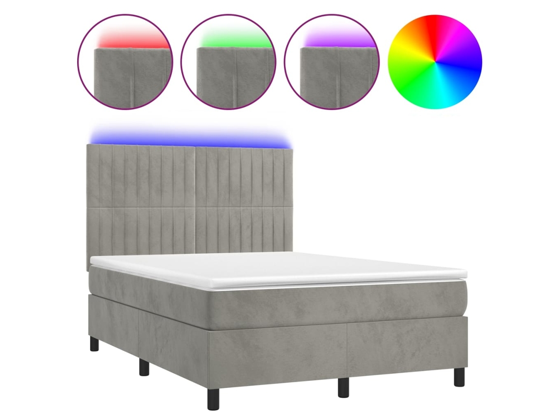 Conjunto 1 Cama Box Spring Vidaxl Cinzeto Veludo (203 X 144 X 128 Cm)