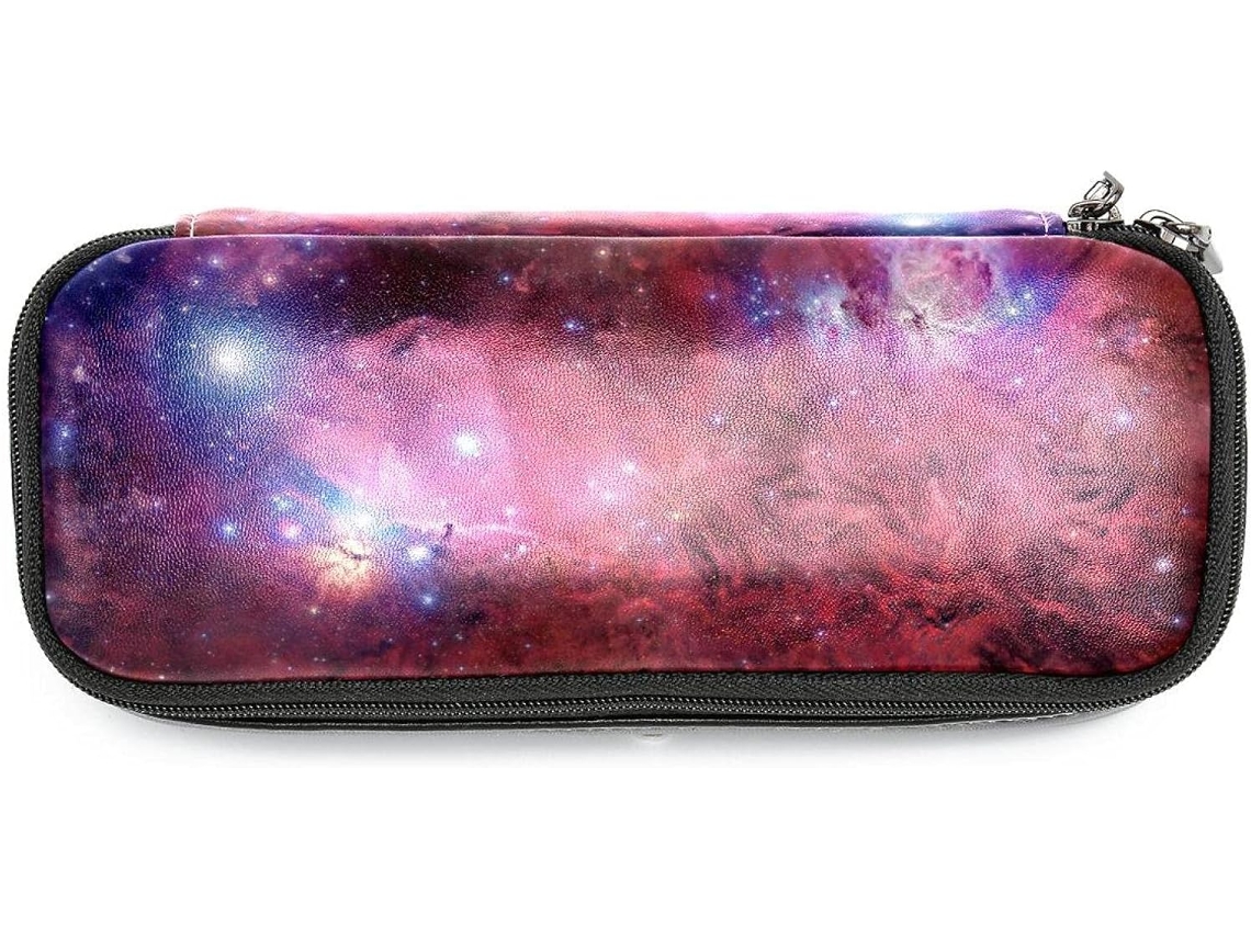 Estojo Grande Com Estampa De Galáxia, Nebulosa E Universo Em Vermelho, Ideal Lápis E Maquiagem Perfeito Escola