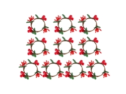 Presenteia coroa pequena de Natal com fruto vermelho e anel de guardanapo, pack de 10 unidades LAXISCREED