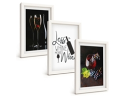 Composição De Quadros Na Parede Taças De Vinho, Uvas, Slogan Moldura Branca Imagens Para Um Quarto Infantil Espelharte (3 Peças 20x30 Cm)