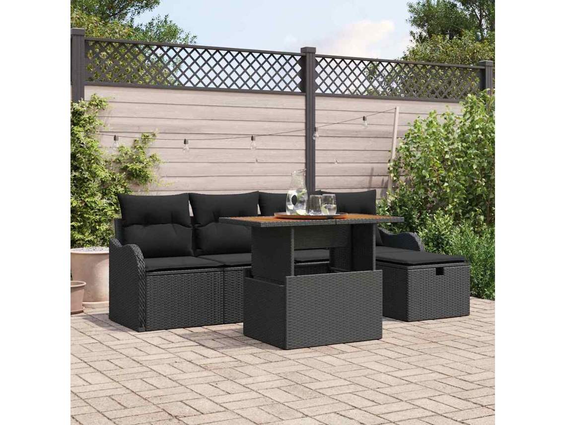 Vidaxl Conjunto De Sofá De Jardim 6 Unid. Preto Vime Pe