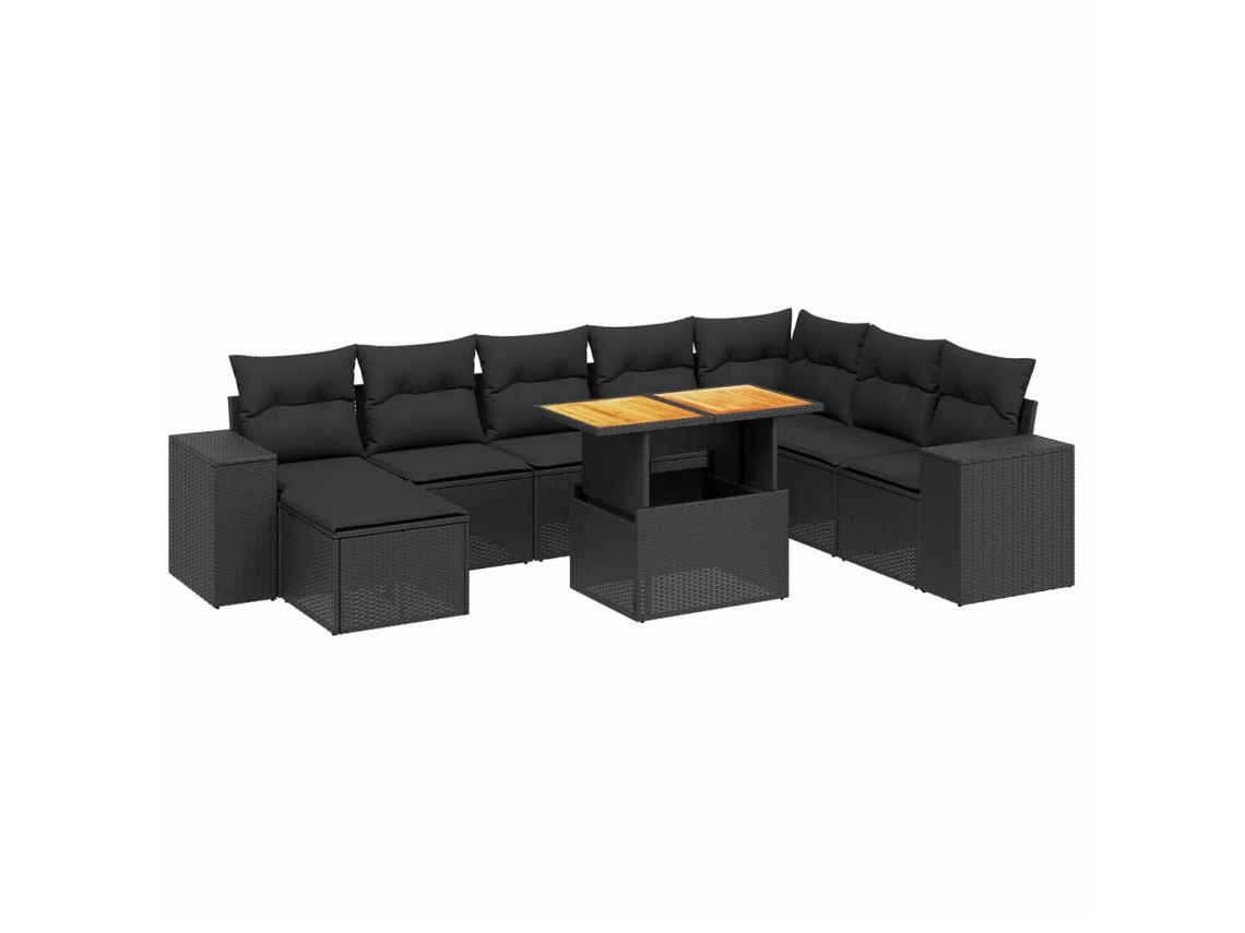 Conjunto de 9 Sofás para Jardim com Almofadões Vime Pe Preto MAISON EXCLUSIVE (N/A)