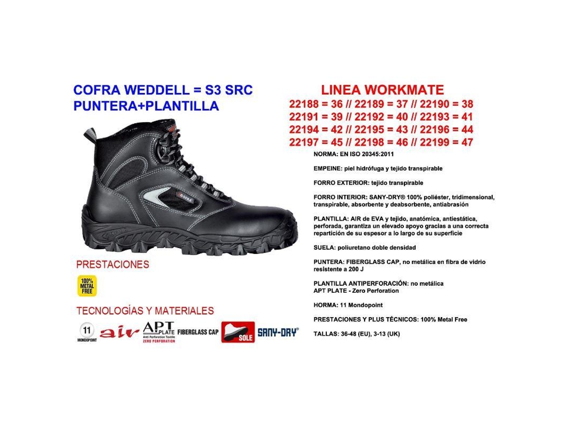 Cofra bota weddell n 39   s3 src   puntera+plantilla
