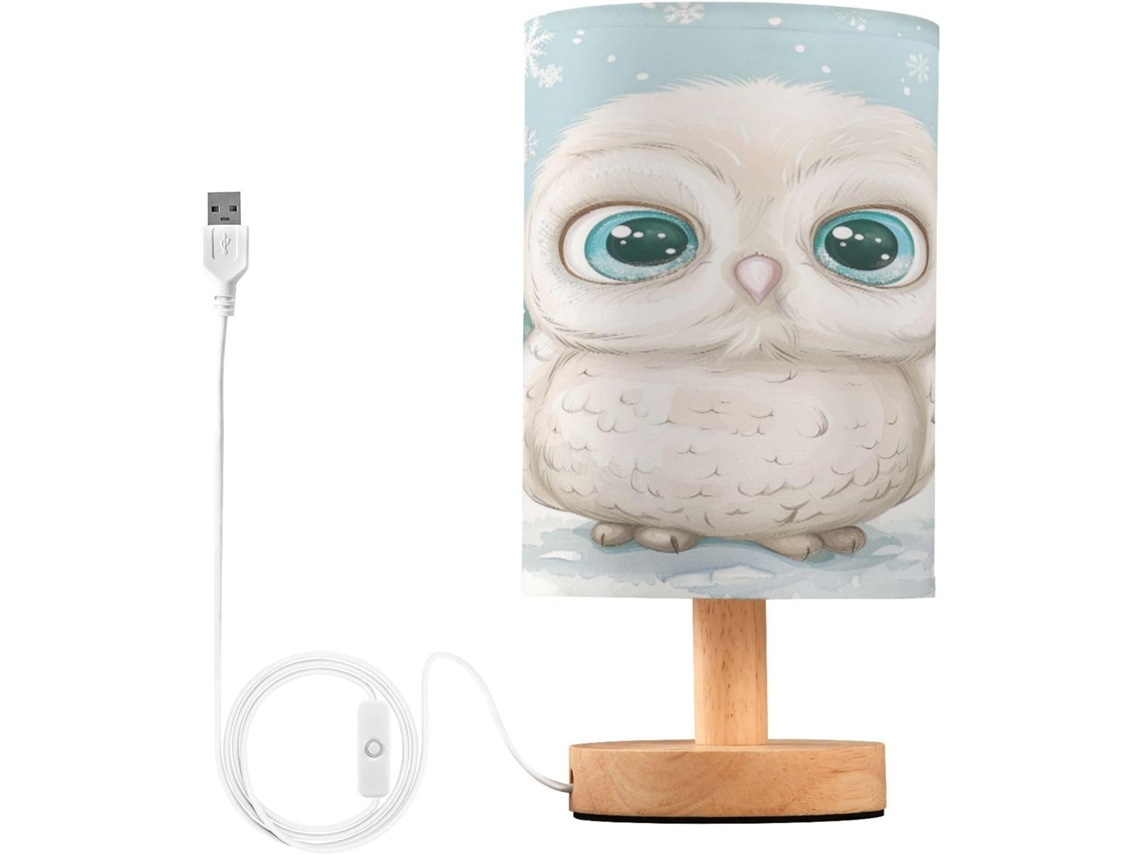 Abajur De Inverno Para Quarto, Sala De Estar, Coruja Sentada Na Neve, Luminárias De Cabeceira Com Portas Carregamento
