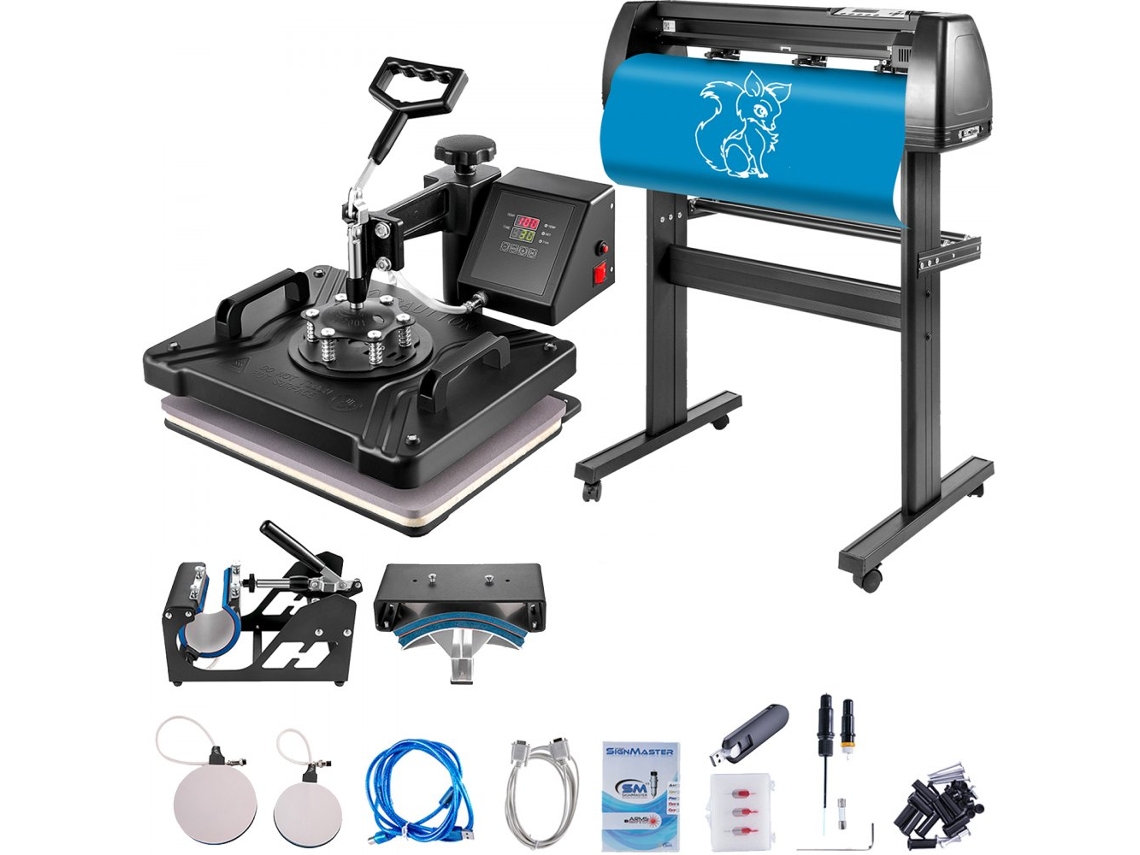 Conjunto Máquina De Sublimação 5 Em 1 Com Prensa Térmica, Plotter De Vinil 34 E Software Tekmaquinas