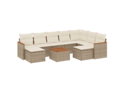 Conjunto de 10 sofás para jardim com almofadões Vime Pe Bege MAISON EXCLUSIVE