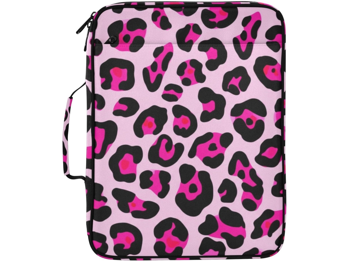 Pasta Expansível Com Estampa De Leopardo, Rosa E Preta, Organizador De 3 Argolas Com Divisórias Sanfonadas E